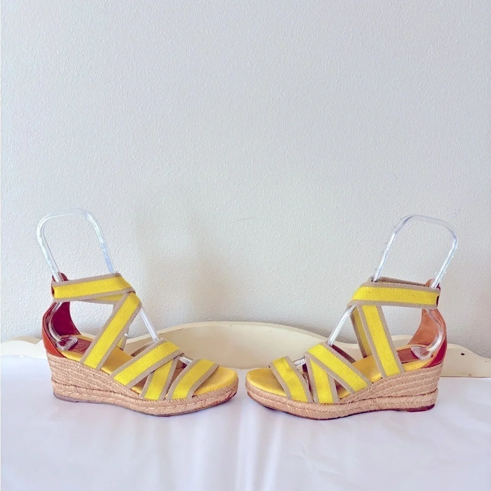 Tory Burch Yellow Wedge Shoes with Strappy Design Size 9